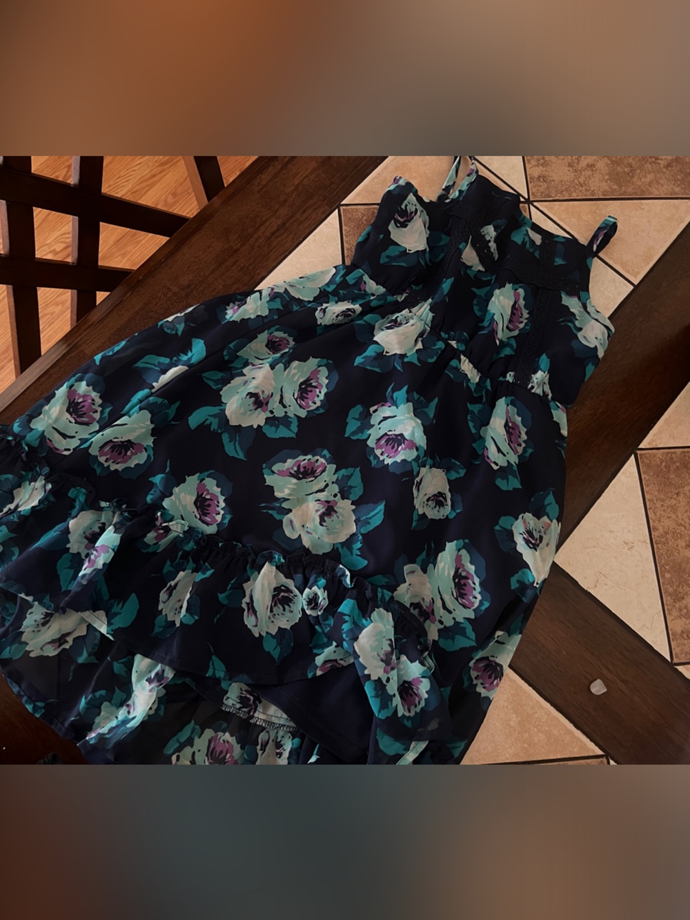 The Children's Place Navy Floral Spaghetti-Strap Ruffle Dress